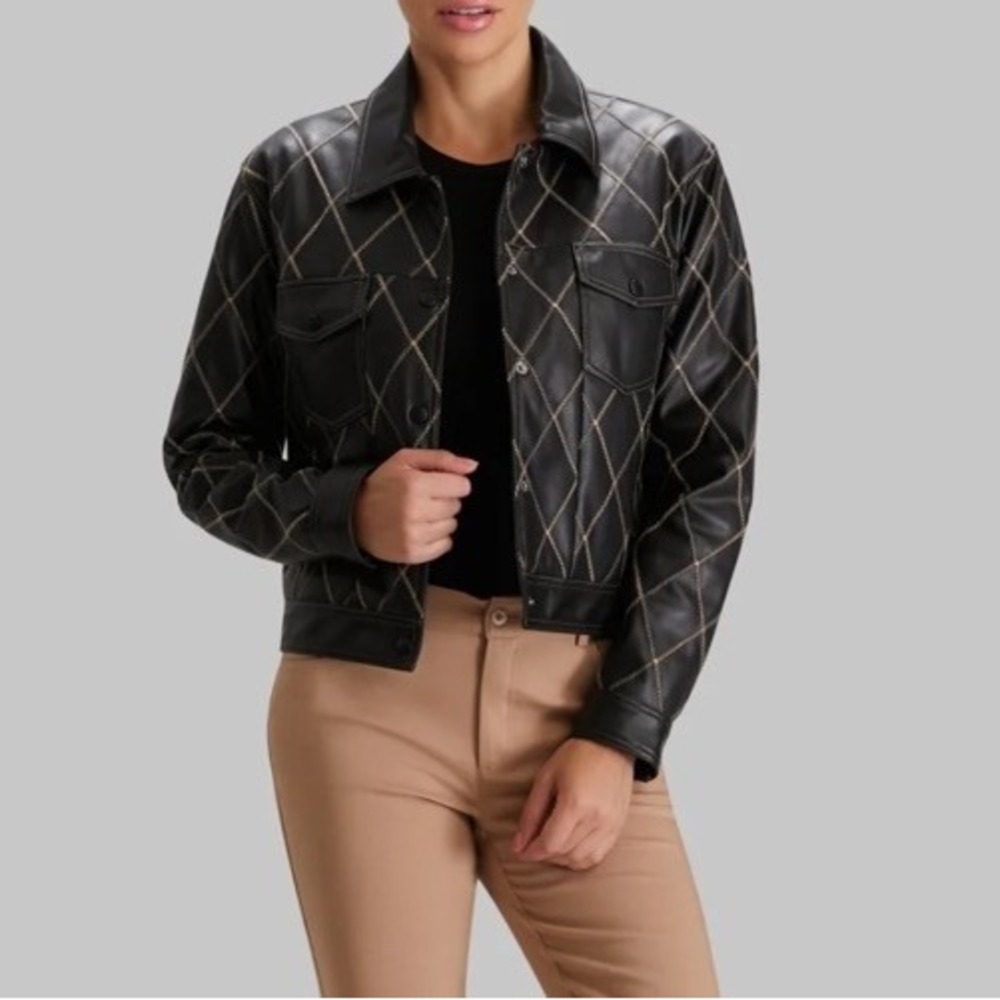 Piece Of Cloth Faux Leather Dark Brown  Diane Stitched Jacket, Size S, Old Money